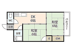 シャトー舟入 2DKの間取図画像