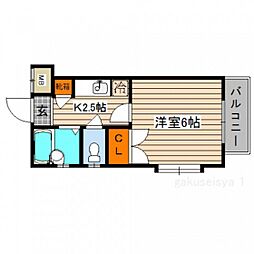 リバーパレス牛田新町 1Kの間取図画像