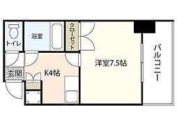 アベニュー牛田新町 1Kの間取図画像