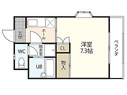 サンライズ五日市 1Kの間取図画像