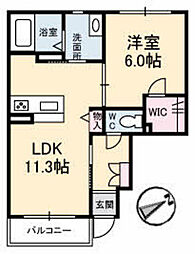クオーレ大町東A 1LDKの間取図画像