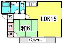 セジュール西B 1LDKの間取図画像