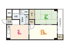 倉本ビル 2DKの間取図画像