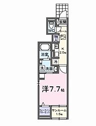 プラムガーデンB 1Kの間取図画像