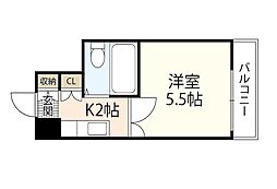 レジデンス天一 1Kの間取図画像