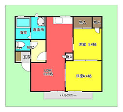 ラ.アムール 2LDKの間取図画像