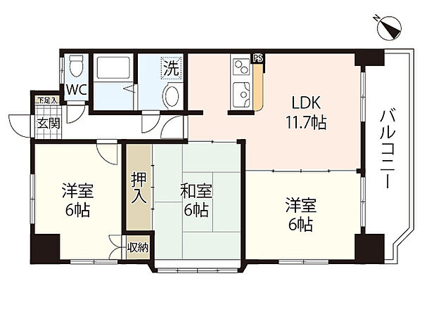 広島県広島市安佐南区川内6丁目(賃貸マンション3LDK・10階・65.97㎡)の写真 その2