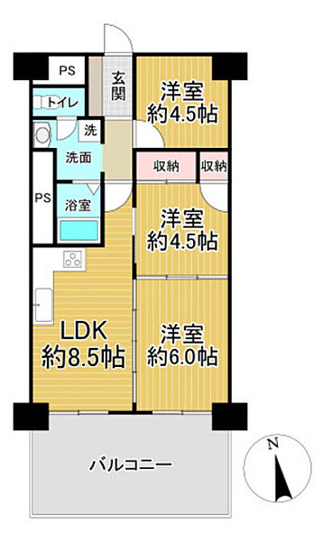 広島県広島市東区光町1丁目(賃貸マンション3LDK・3階・54.61㎡)の写真 その2