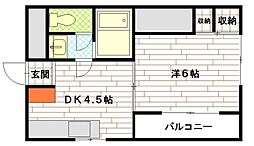 第3田中ビル 2階1DKの間取り