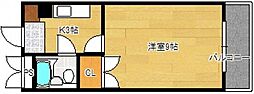 西本ビル（中広） 3階1Kの間取り