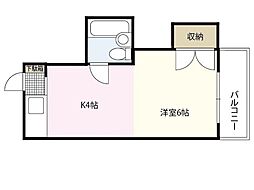 サンローレル船越 2階1Kの間取り