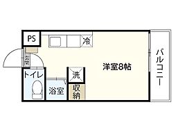ダリアビル 2階ワンルームの間取り