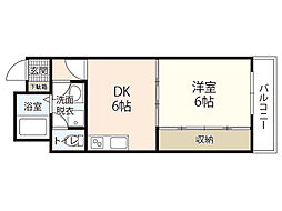 フロール神原 3階1DKの間取り