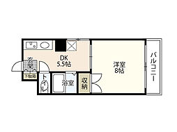 八幡ビル 1DKの間取図画像