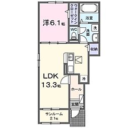 フラーリッシュ　ｄｅｕｘ 1階1LDKの間取り