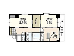 アティール観音 5階2DKの間取り
