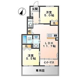 カーサ牛田本町 2LDKの間取図画像