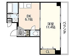 プレイス十日市 9階1DKの間取り