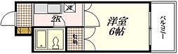 スカイコーポ温品 1Kの間取図画像