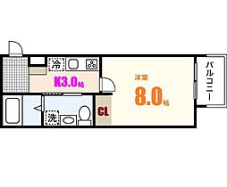 reve上安 1Kの間取図画像