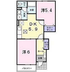 ジュネスさくら 1階2DKの間取り