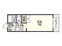 カルペディエム安芸 2階1Kの間取り