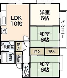 コーポラス道関Ｂ棟 1階3LDKの間取り