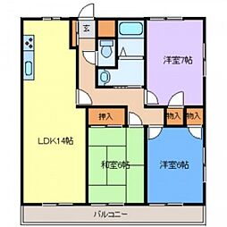 第2山幸マンション 2階3LDKの間取り