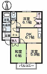 ミーニュ・カーザ A棟 1階3DKの間取り
