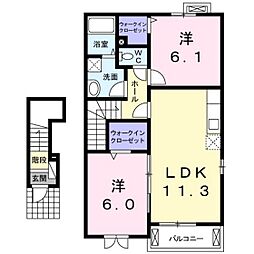 若葉C 2階2LDKの間取り