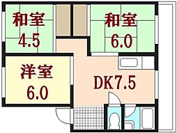 御堂マンション 3DKの間取図画像