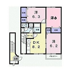 メープル焼山　C 2階3DKの間取り