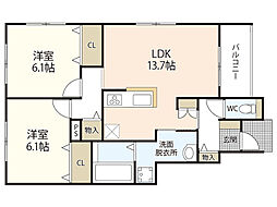 アイリスC 2LDKの間取図画像