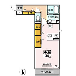 ハイアークE 2階ワンルームの間取り