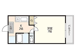 第6野地ビル 1Kの間取図画像