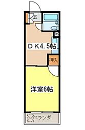 第2イクナガビル 1DKの間取図画像