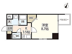 グラビスコート広島駅前通り 4階1Kの間取り