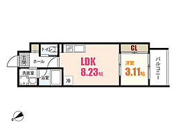 YELLSTAGE長束EAST 1階1LDKの間取り