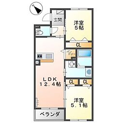 ORUTE東野 3階2LDKの間取り