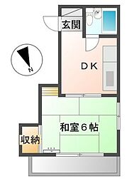 川辺ビル451 1DKの間取図画像