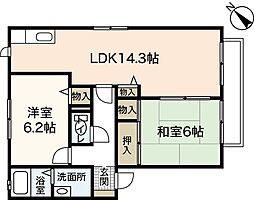 クレールA 2LDKの間取図画像