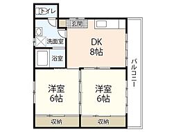 サンシャイン中央2 2DKの間取図画像