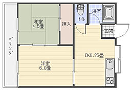 コーポ楠木 2DKの間取図画像