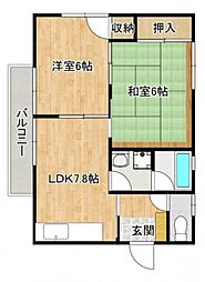 三宅第六アパート 2DKの間取図画像