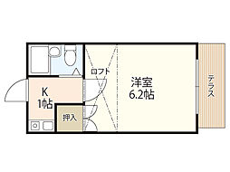リバーサイド楽々園 1Kの間取図画像