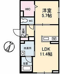 テラ五日市駅 1LDKの間取図画像