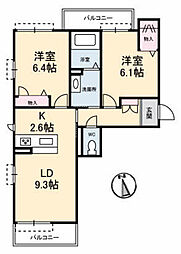 リビエール 2LDKの間取図画像