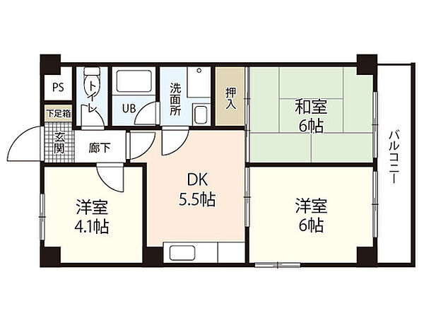 河野ビル ｜広島県広島市南区比治山本町(賃貸マンション3DK・4階・51.89㎡)の写真 その2