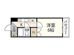 ヴィラブランシュ庚午中 1Kの間取図画像