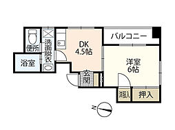 リヴラン 2階1DKの間取り